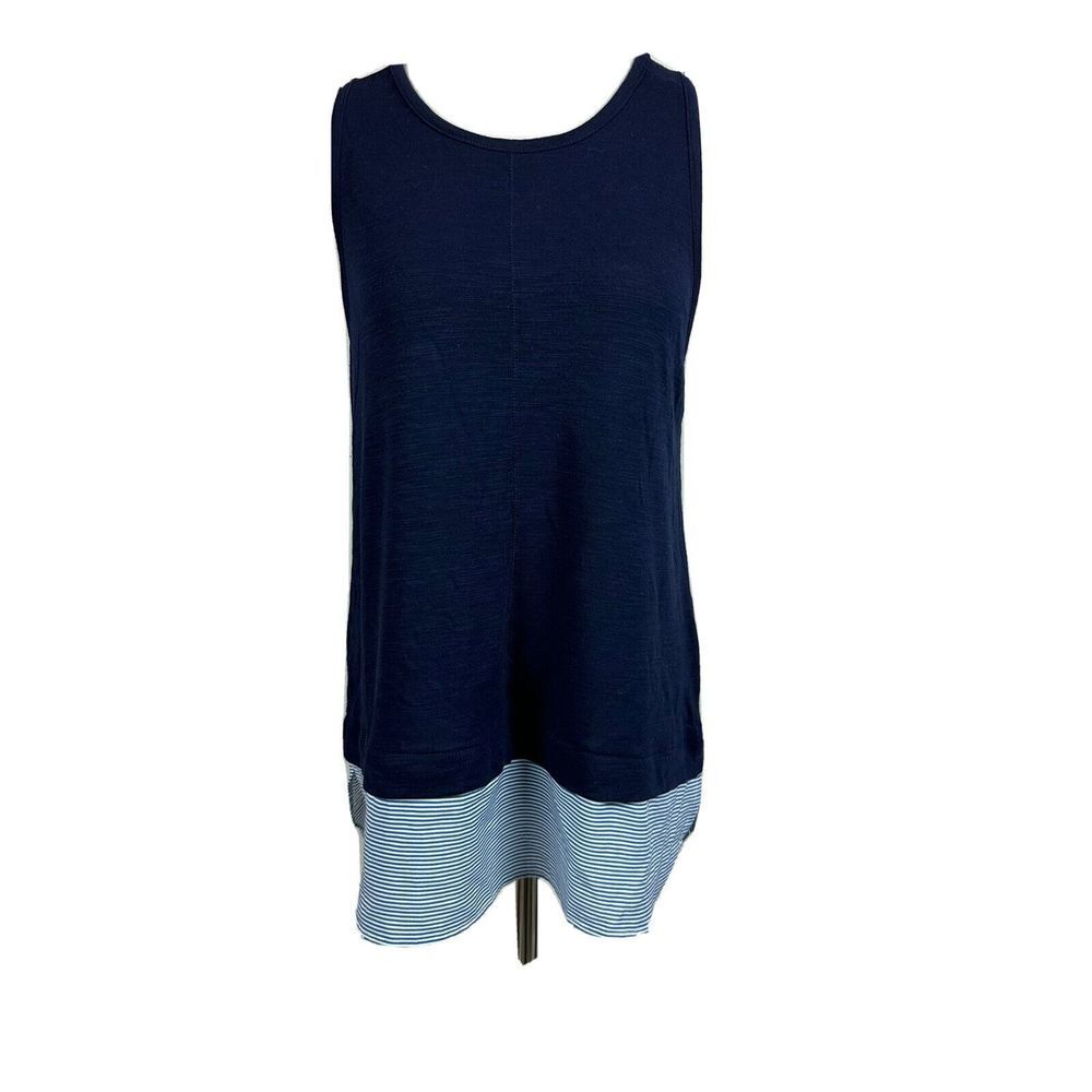J.Crew drapey tank with silky stripe patterned hem blue size m